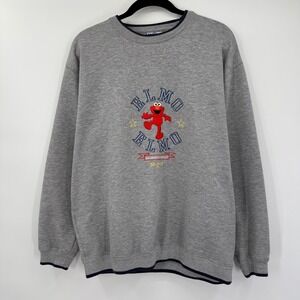 Sesame Street Elmo Mens Large Crewneck Sweatshirt Vintage Embroidery Gray Y2K
